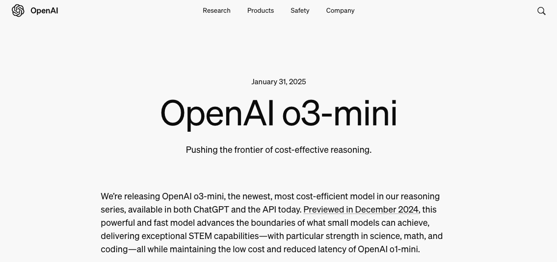 OpenAI上架推理模型o3-mini 首次向免费用户开放推理功能